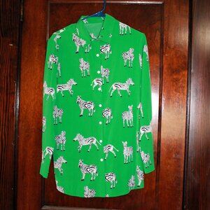 Emery Rose Green Zebra Button-Up Tunic, Small